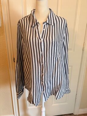 Nordstrom's Caslon Navy and White Striped Gauze Shirt